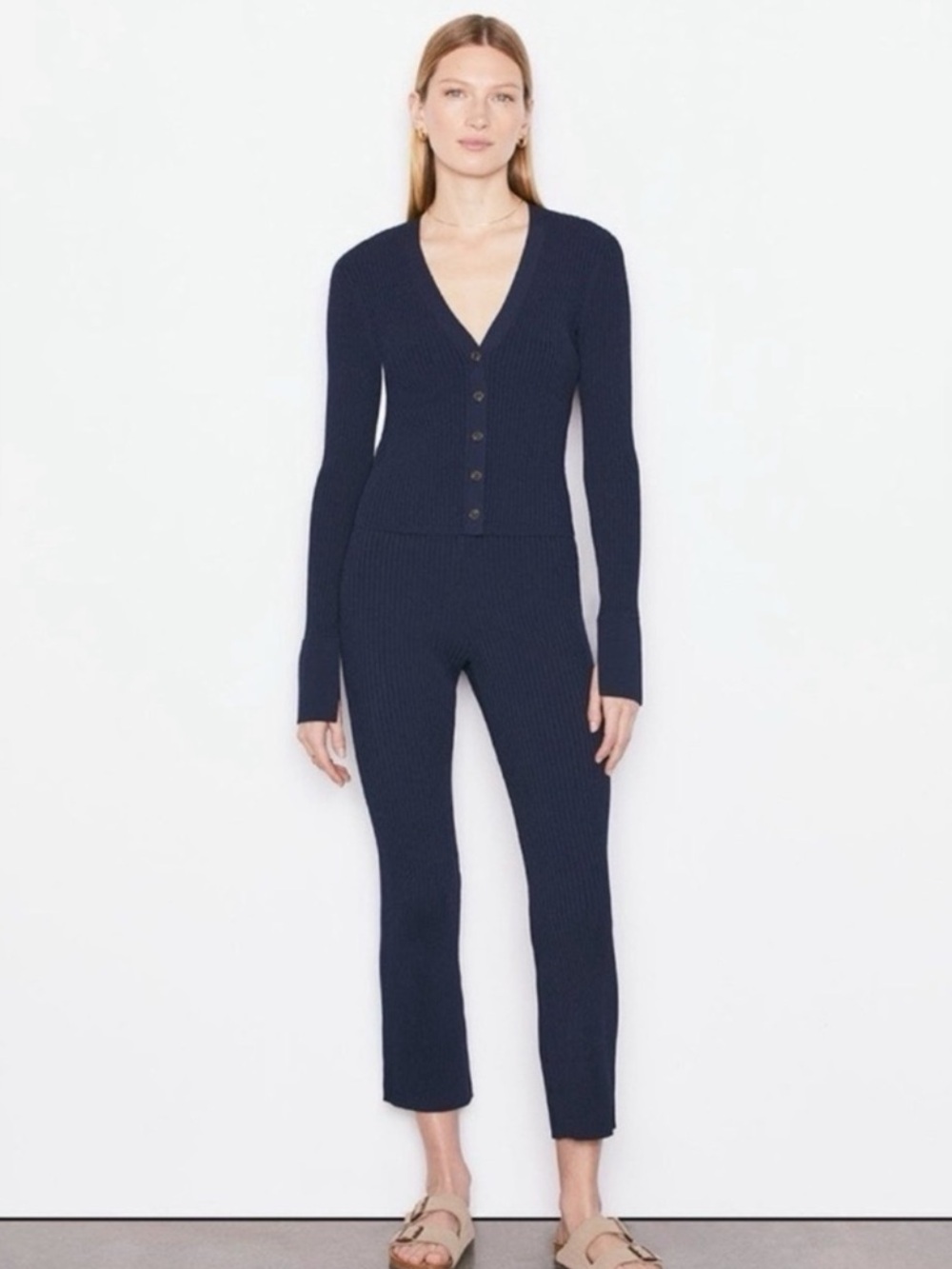 Frame Denim Navy Ribbed Button-Front Set
